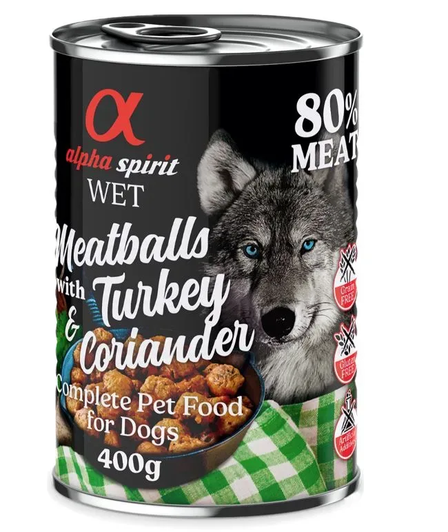 alpha spirit Dog Meatballs 6 x 400 g - Truthahn & Koriander