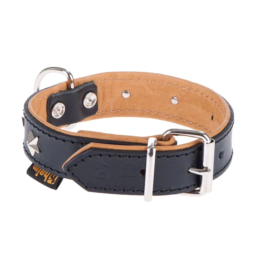 Heim Lederhalsband Stars, schwarz/beige - Gr. 60: 45 - 55 cm Halsumfang