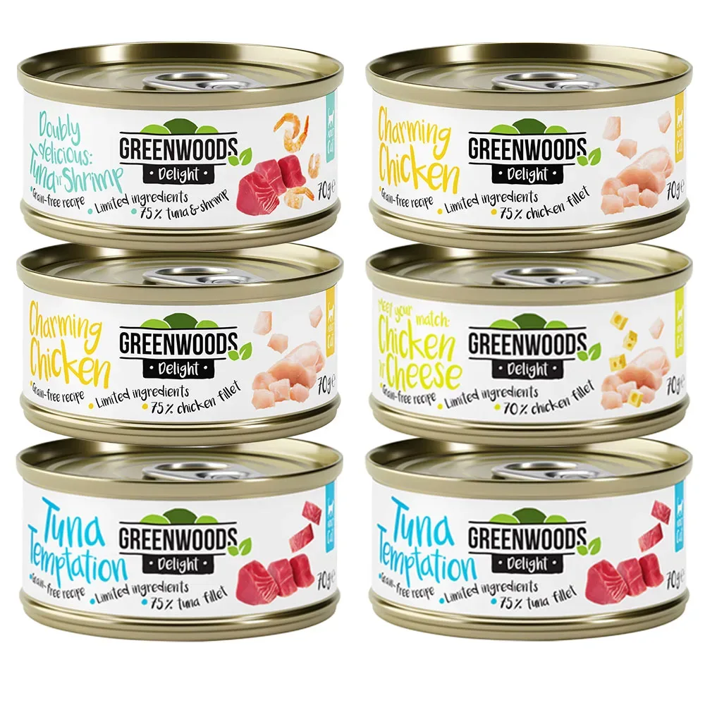 Gemischtes Probierpaket Greenwoods Delight 6 x 70 g - Mix (4 Sorten)