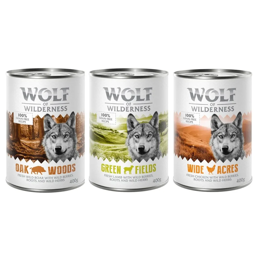Wolf of Wilderness Adult - Single Protein 6 x 400 g  - Mix (2 x Wildschwein, 2 x Huhn, 2 x Lamm)