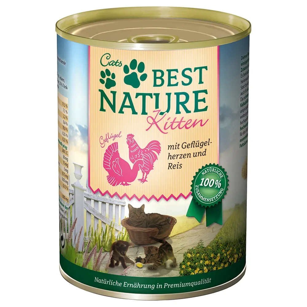 Best Nature Kitten 6 x 400 g - Geflügelherzen & Reis
