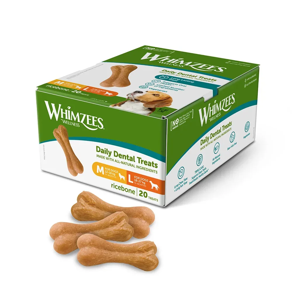 Whimzees by Wellness Ricebones - Grösse M/L: für mittelgrosse & grosse Hunde (12-27 kg, 20 Stück)