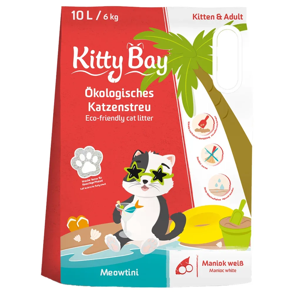KittyBay Ökologische Katzenstreu Meowtini Weisser Maniok - Sparpaket: 3 x 10 l (18 kg)