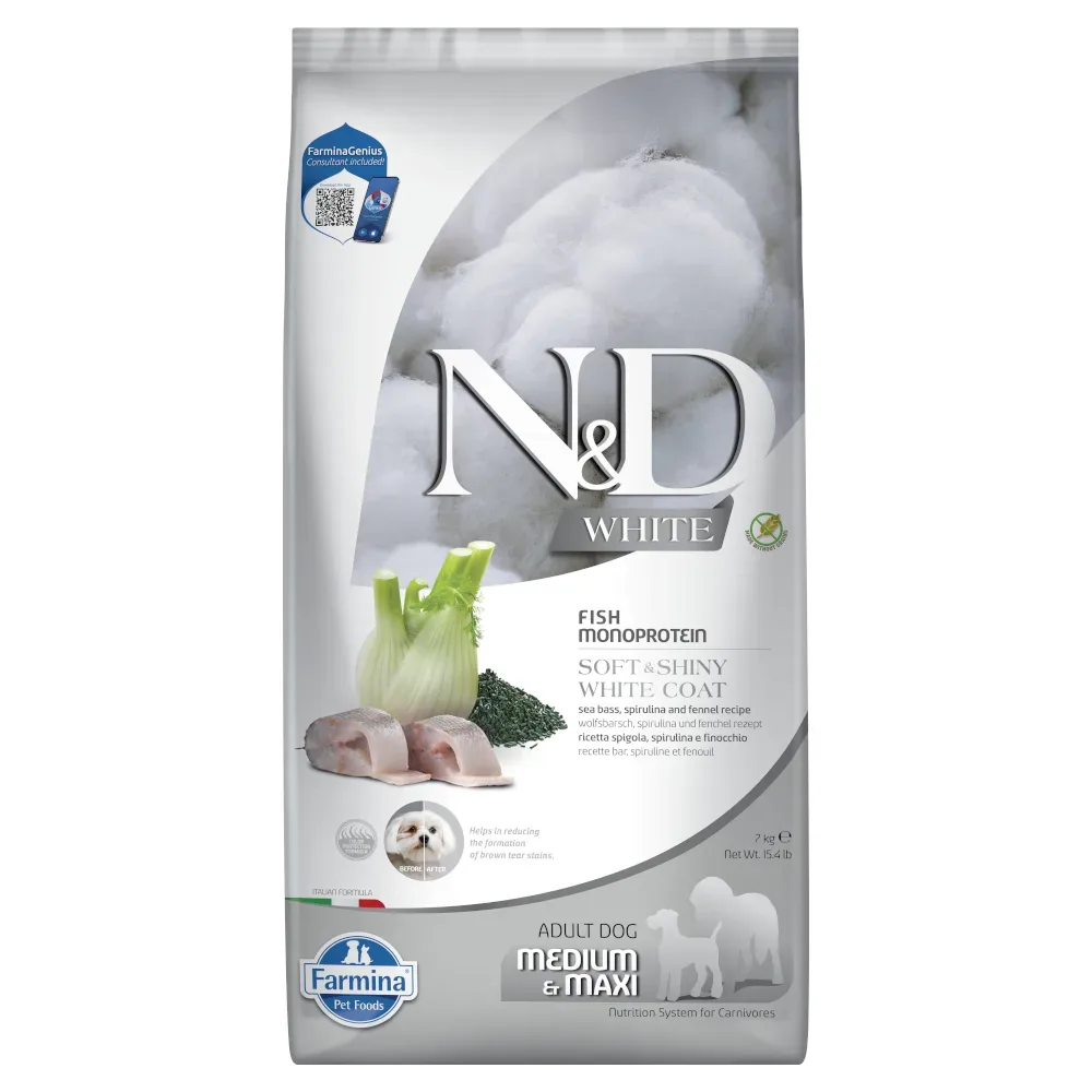 Farmina N&D Dog Adult Medium/Maxi White Wolfsbarsch, Fenchel & Spirulina - 7 kg