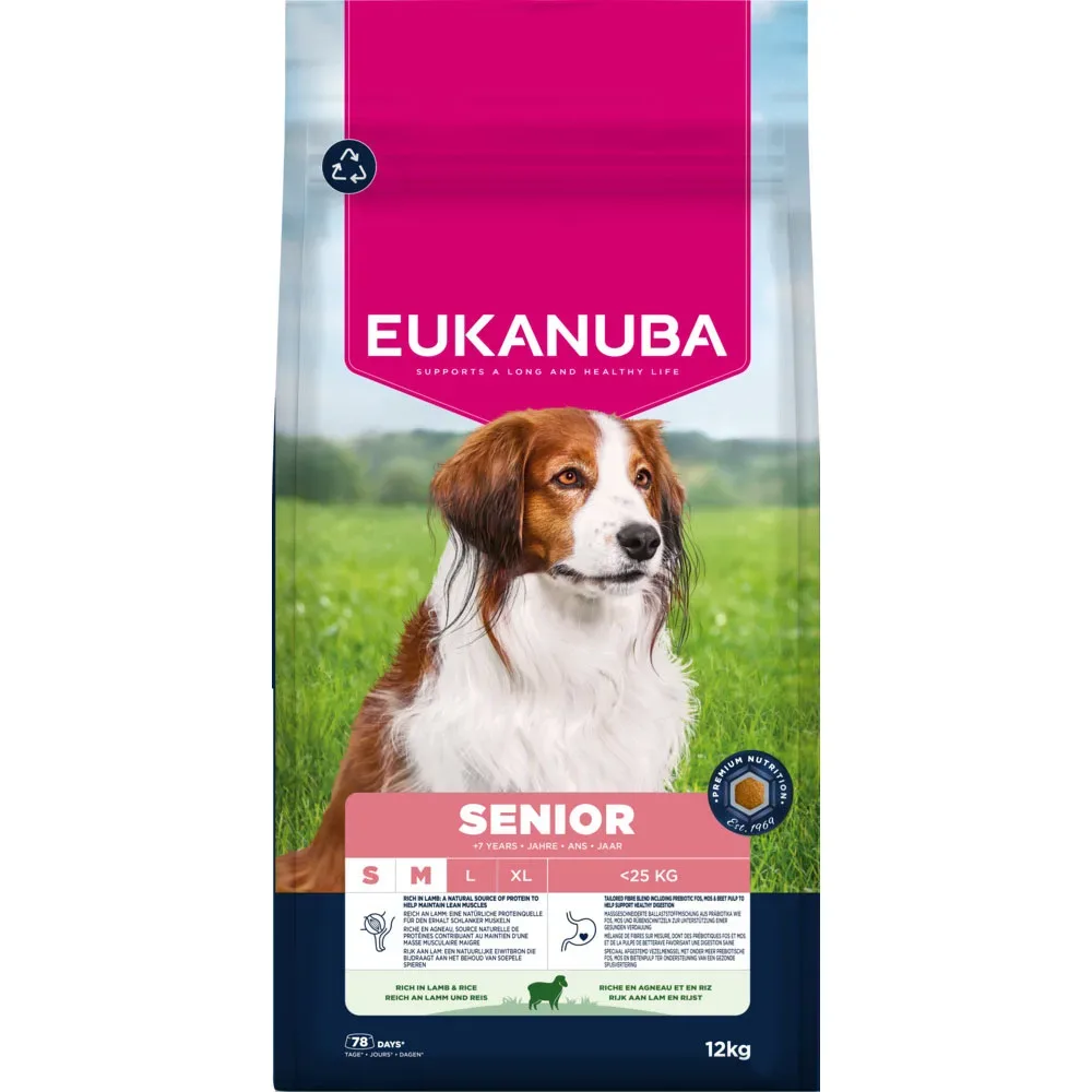Eukanuba Premium Nutrition Senior Small & Medium Breed Lamm & Reis - Sparpaket: 2 x 12 kg