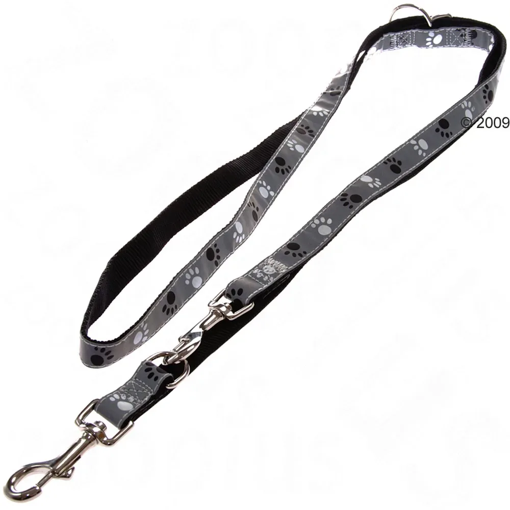 Sparset! Trixie: Halsband Pfoten Silver Reflect + Hundeleine - Halsband Grösse S-M + Leine 200 cm / 20 mm