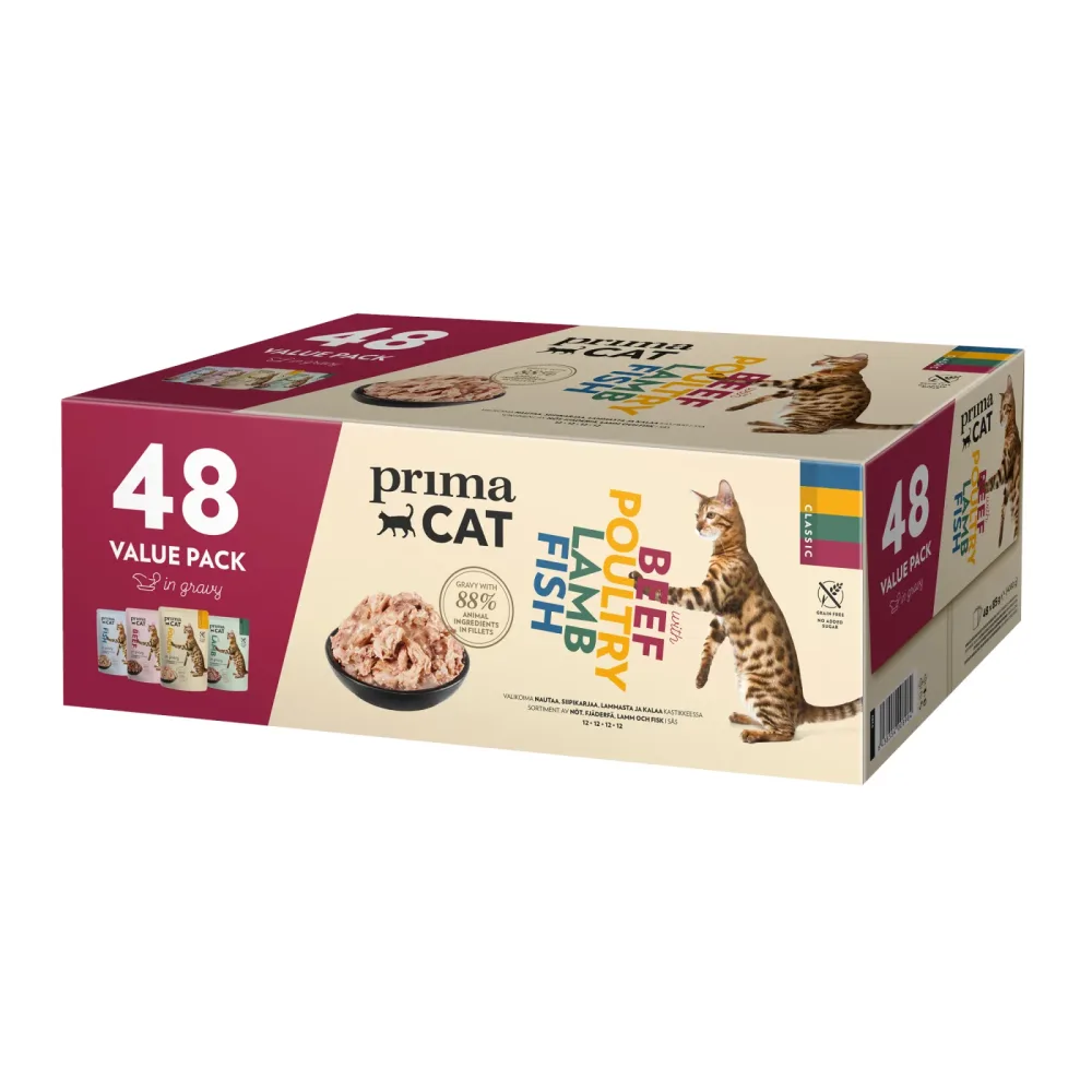 Sparpaket PrimaCat Classic in Sosse 48 x 85 g - Mix (4 Sorten)