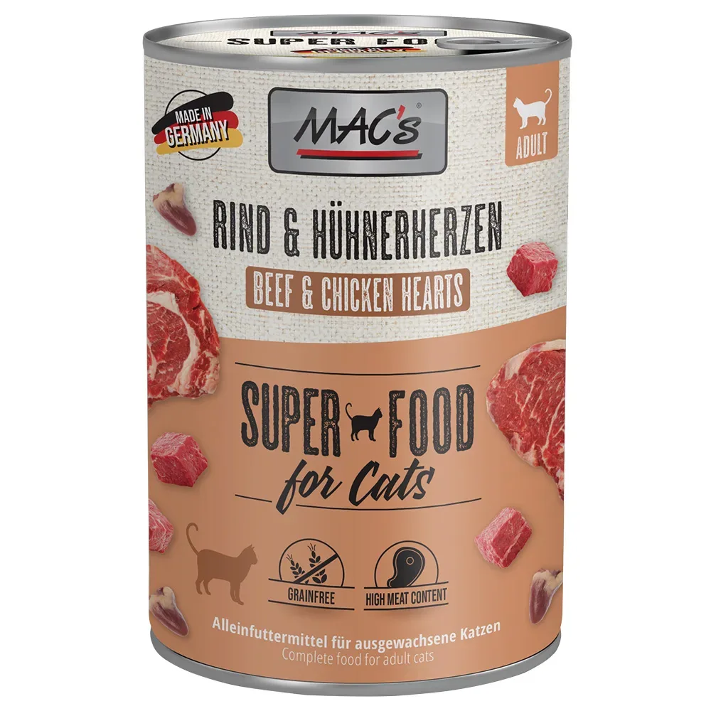 Sparpaket MAC´s Cat 12 x 400 g - Rind & Hühnerherzen