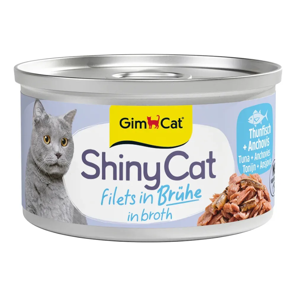 Sparpaket GimCat ShinyCat Filet in Brühe 12 x 70 g -  Thunfisch & Hühnchen Mix