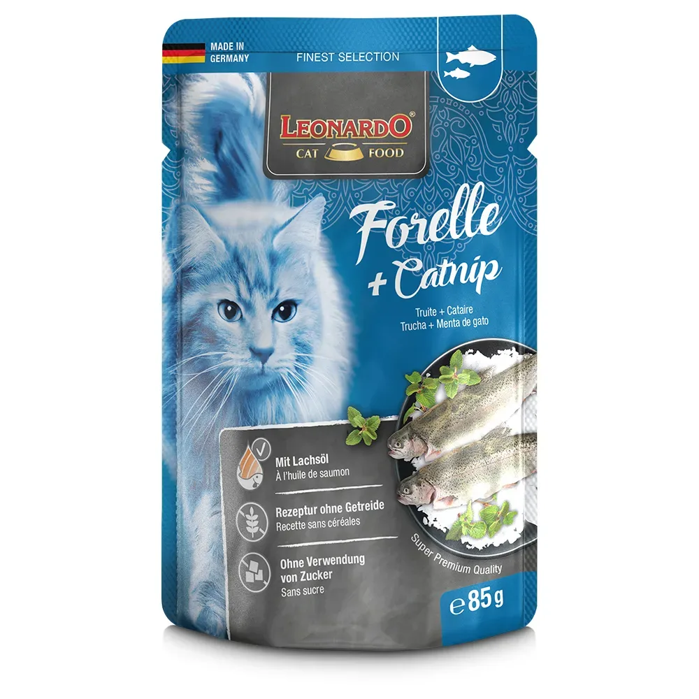 Sparpaket Leonardo Finest Selection Katzenfutter Pouch 32 x 85 g - Forelle & Catnip