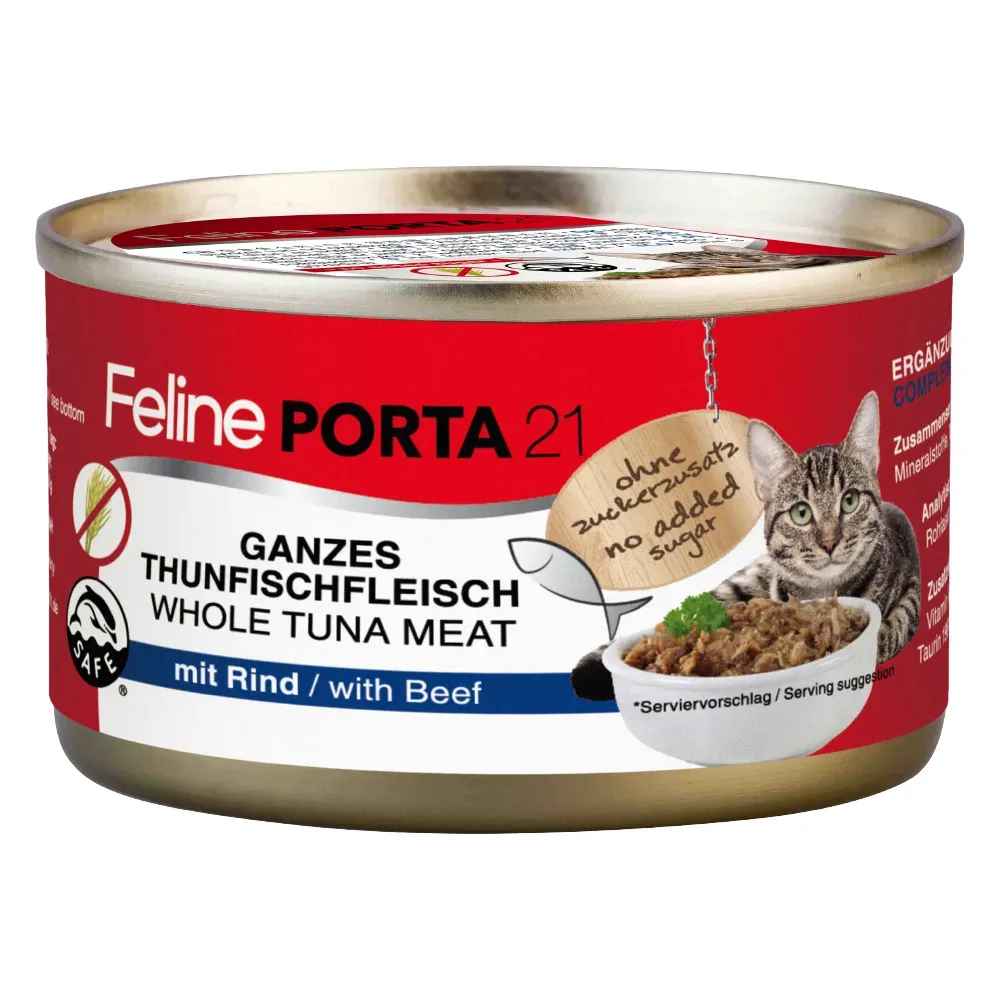 Feline Porta 21 Katzenfutter 1 x 90 g - Thunfisch mit Rind (getreidefrei)