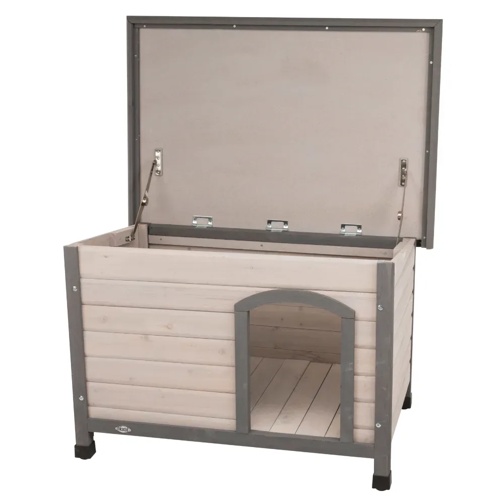 Spar-Komplettset: Trixie Natura Flachdach-Hundehütte Classic mit Isolierung - Grösse S - M: B 85 x T 60 x H 58 cm, grau