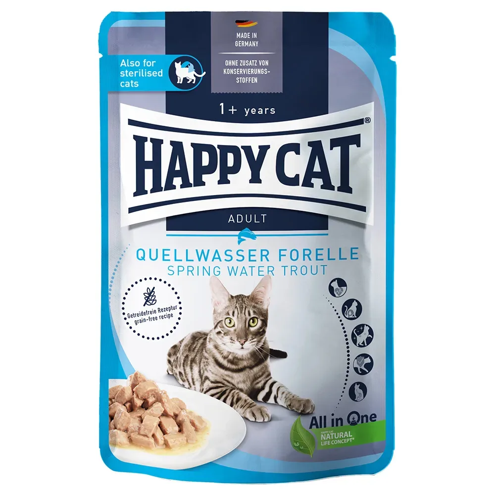 Sparpaket Happy Cat Pouch Meat in Sauce 24 x 85 g  - Quellwasser-Forelle