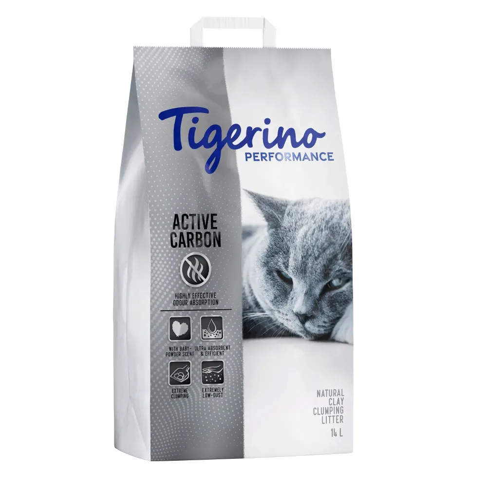 Tigerino Performance Active Carbon Katzenstreu ? Babypuderduft - Sparpaket: 2 x 14 l