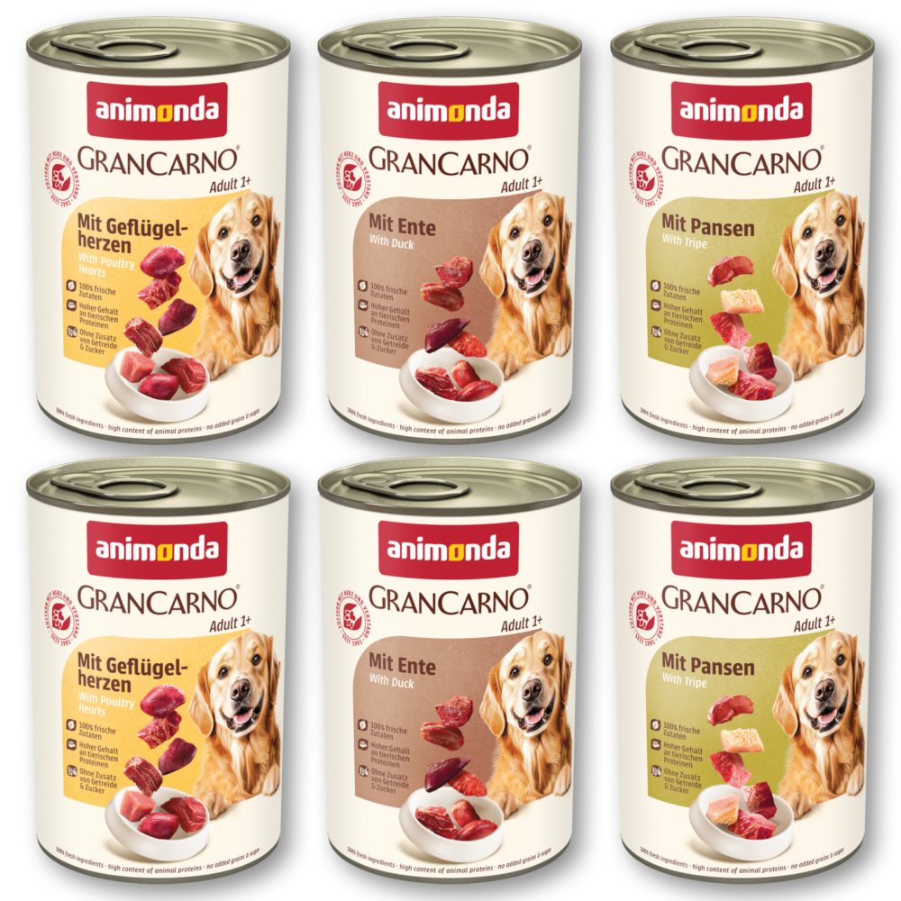 animonda GranCarno Original Nassfutter Hund Adult, Mixpaket 6x400 g Deftige Variation