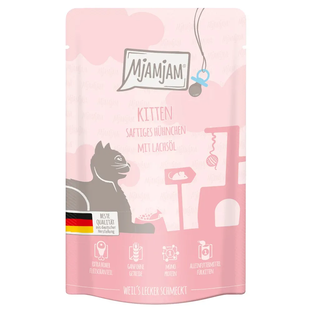 Sparpaket MjAMjAM Quetschie Kitten 24 x 125 g - vorzügliches Kalb mit Lachsöl