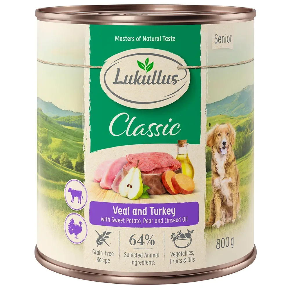 Sparpaket Lukullus Naturkost 24 x 400 g - Senior Kalb & Pute (getreidefrei)