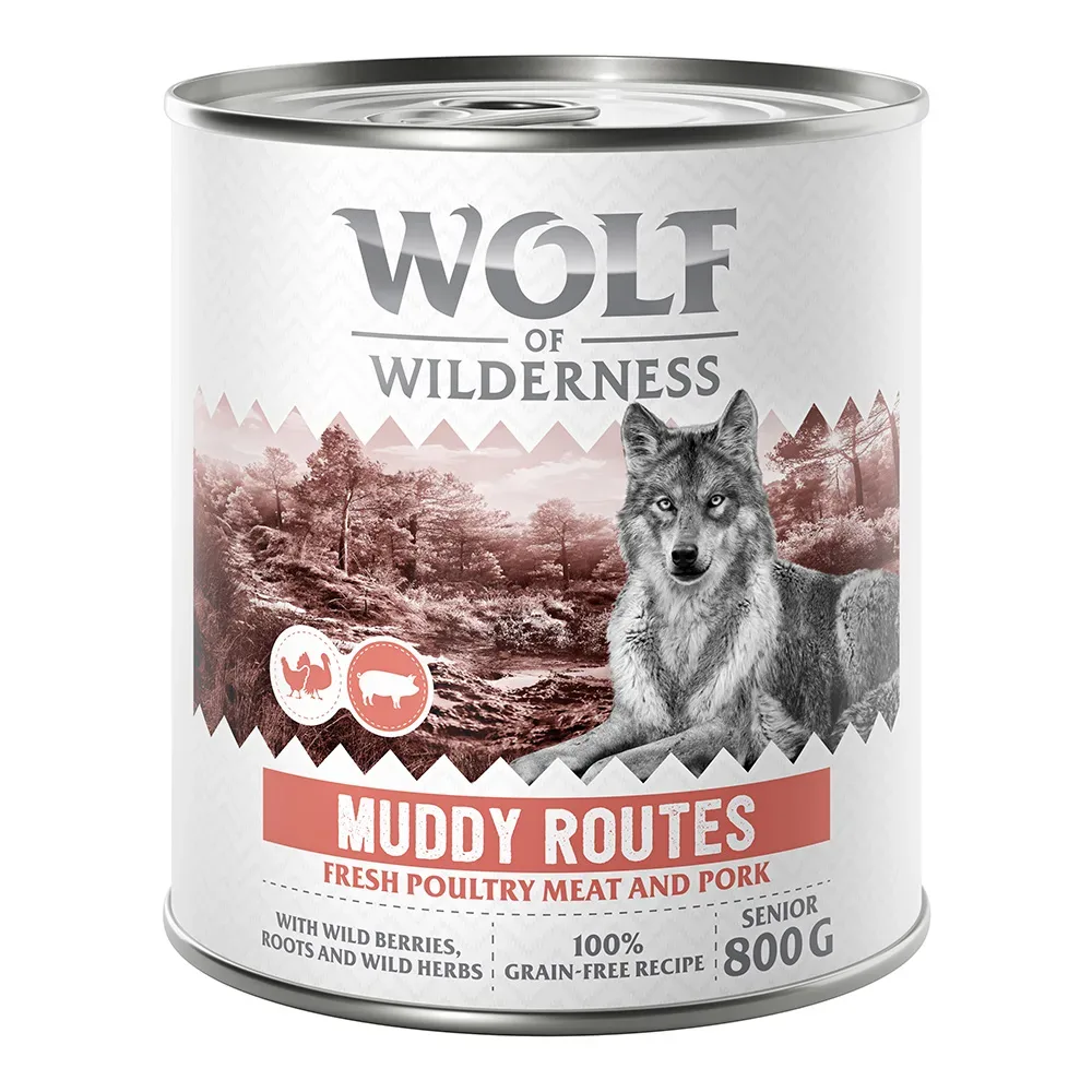 Wolf of Wilderness Senior 6 x 800 g - Mit viel frischem Geflügel  - Muddy Routes - Geflügel mit Schwein