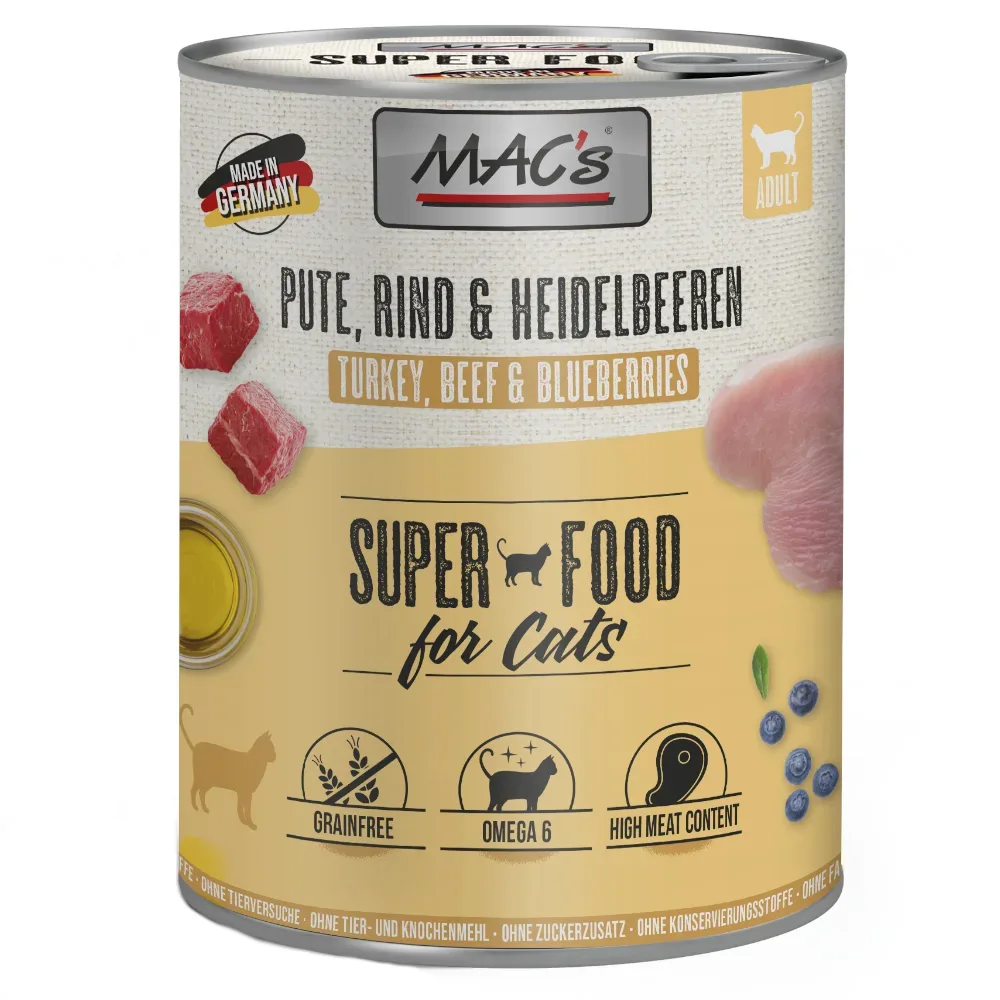 Sparpaket MAC´s Cat 24 x 800 g - Pute, Rind & Heidelbeeren