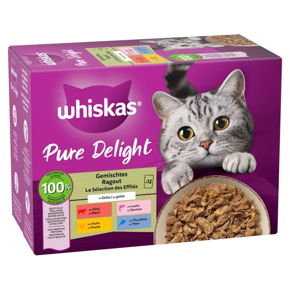 Multipack Whiskas Pure Delight Portionsbeutel 48 x 85 g - Gemischtes Ragout in Gelee