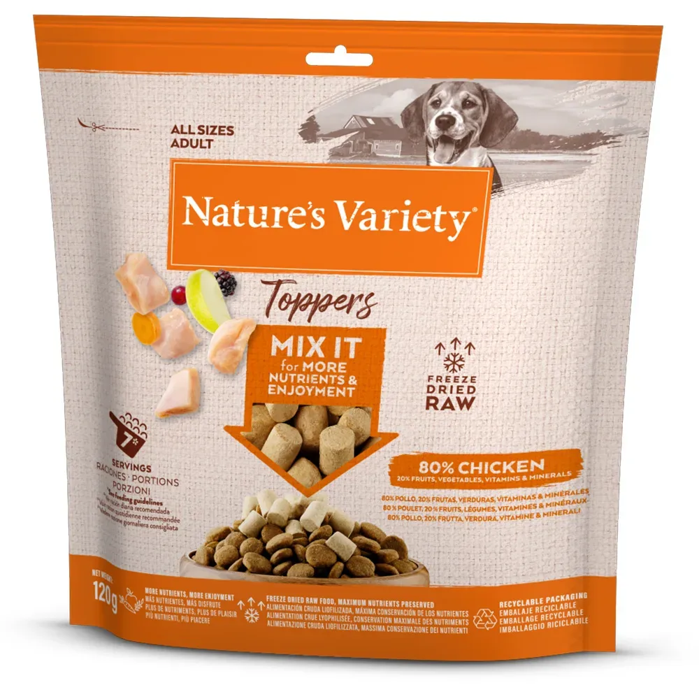 Nature's Variety Gefriergetrocknete Topper für Hunde - Rind (120 g)