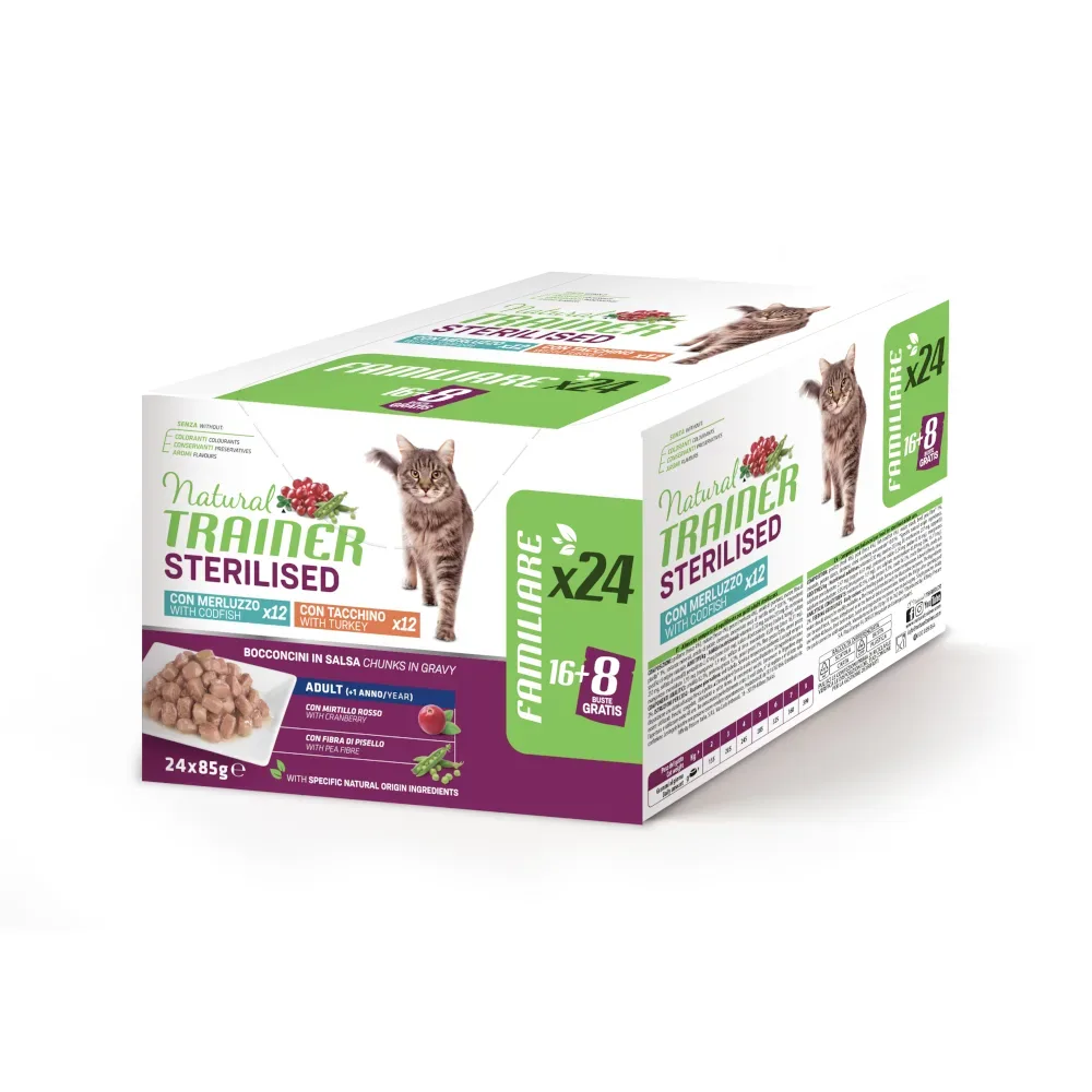 Natural Trainer Adult Sterilised  - 48 x 85 g Mixpaket: Truthahn und Kabeljau