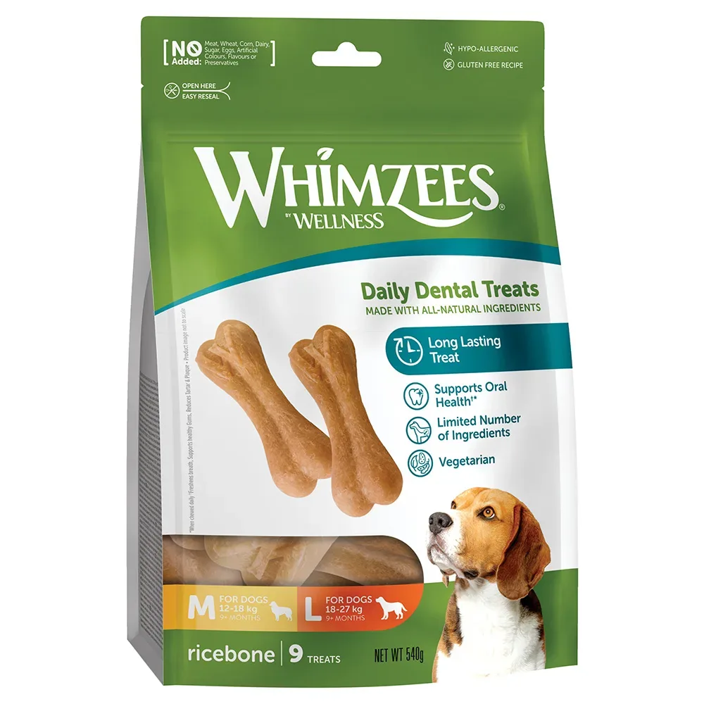 Whimzees by Wellness Ricebones - Grösse M/L: für mittelgrosse & grosse Hunde (12-27 kg, 20 Stück)
