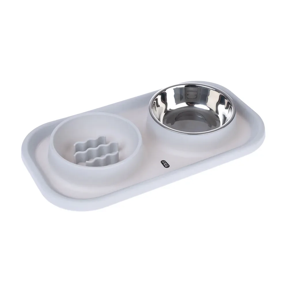 TIAKI Doppelnapf Edelstahl & Slow Feeder mit Matte - 2 x 300 ml