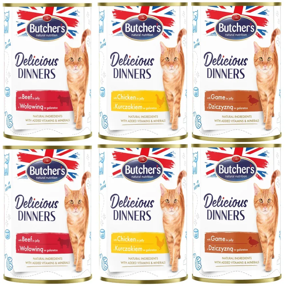 Sparpaket Butcher's Delicious Dinners Katze 12 x 400 g - Mixpaket (3 Sorten)