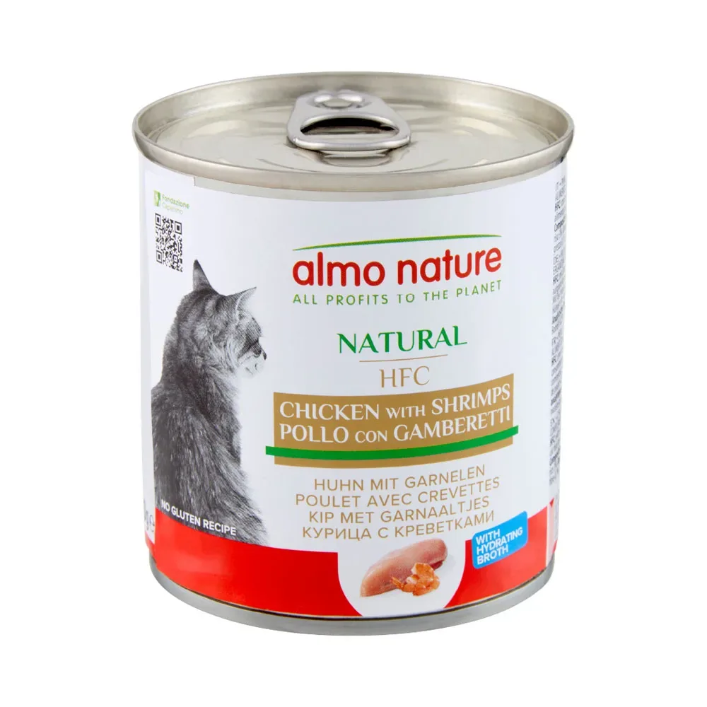 Sparpaket Almo Nature HFC Natural 12 x 280 g - Mixpaket 2 (Huhn & Lachs, Huhn & Garnelen)