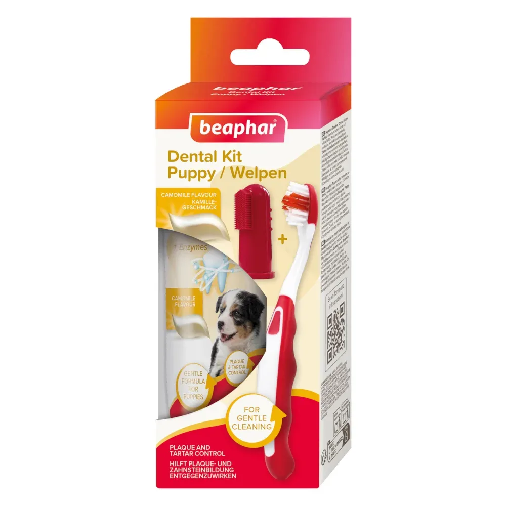 beaphar Zahnpflege Set für Welpen - Set: Zahnbürste + Fingerbürste + Welpen-Zahnpasta