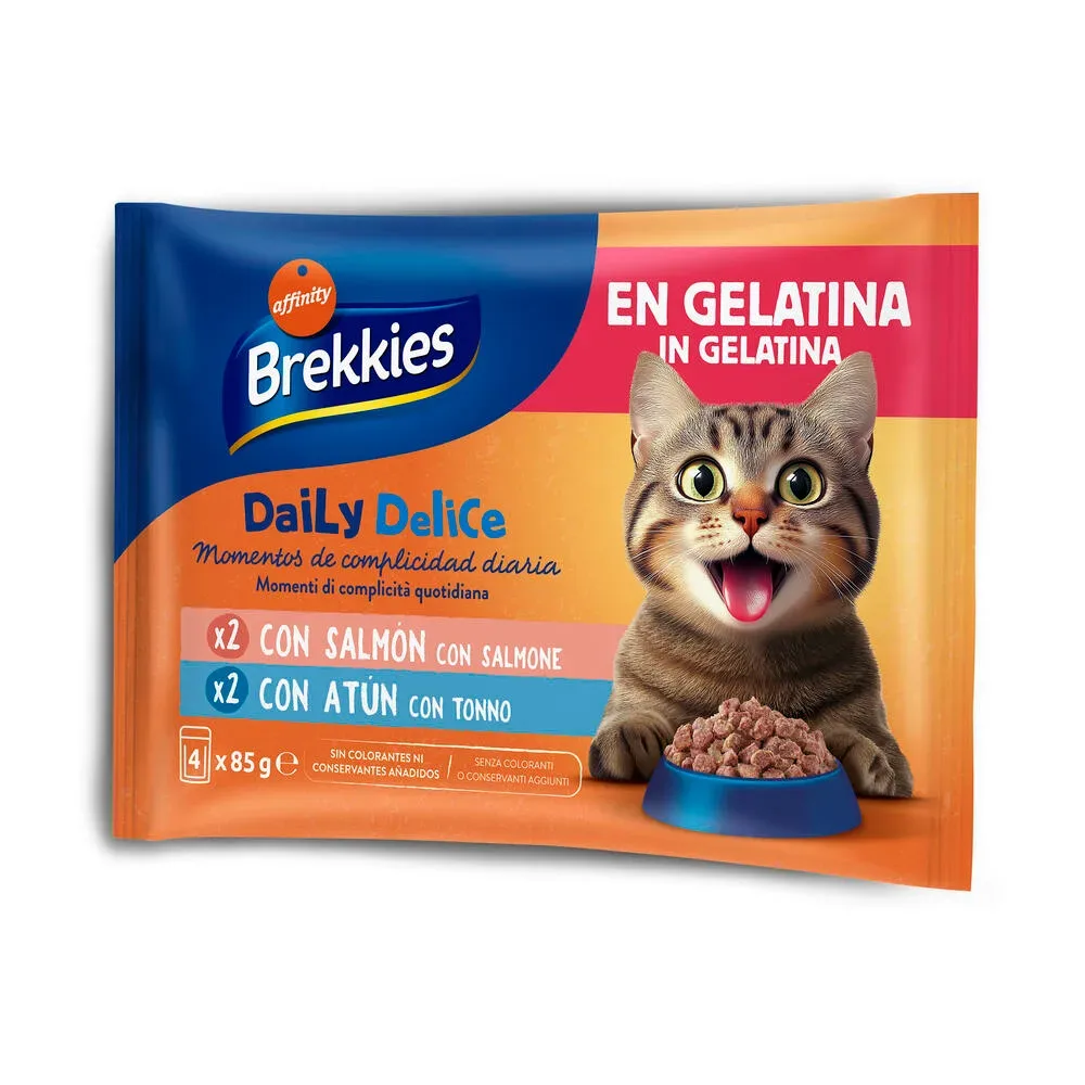 Brekkies Daily Delice 4 x 85 g - Lachs & Thunfisch in Gelee