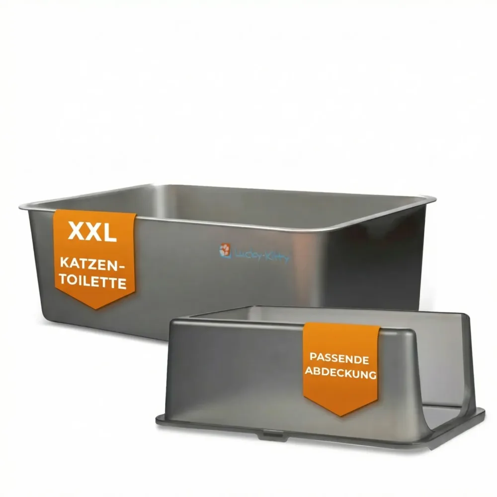 Lucky Kitty XXL Katzentoilette Edelstahl mit Haube - mattiert / dunkle Haube