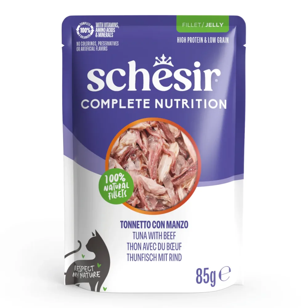 Schesir Complete Nutrition Filet in Gelee 12 x 85 g - Thunfisch & Rind