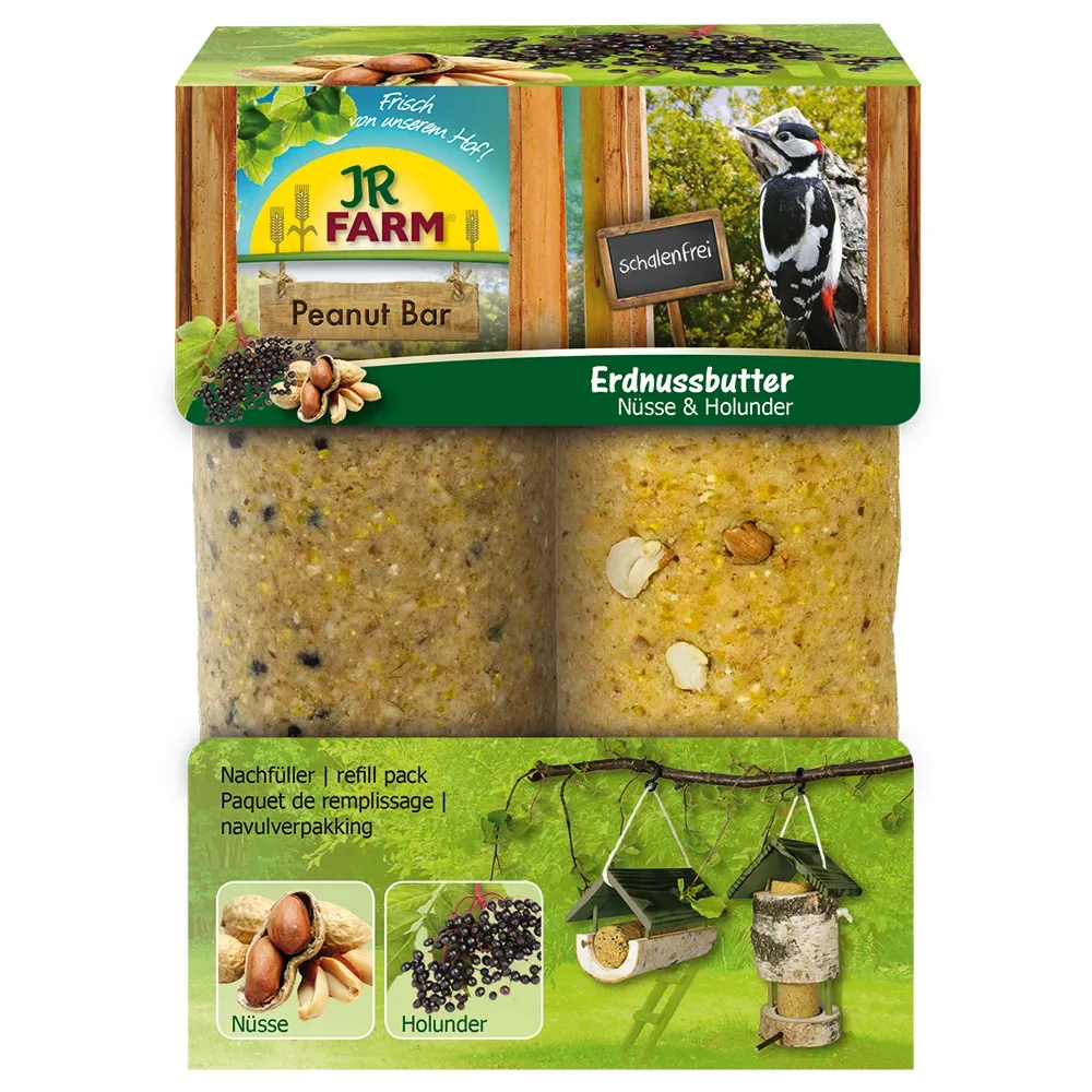 JR Garden Peanut Bar Erdnuss-Turm inkl. Nachfüller - Extra Nachfüller: 2 Stück á 350 g JR Garden Peanut Bar Nüsse & Holunder (OHNE Turm)