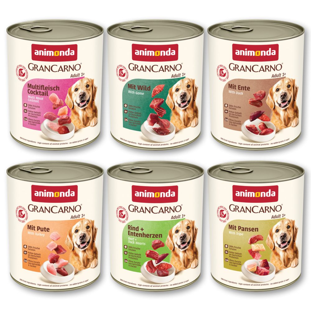 animonda GranCarno Original Nassfutter Hund Adult, Mixpaket 6x800 g Kräftige Variation