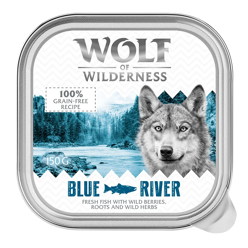 Sparpaket Wolf of Wilderness MINI Adult 24 x 150 g - Schale - Blue River - Fisch