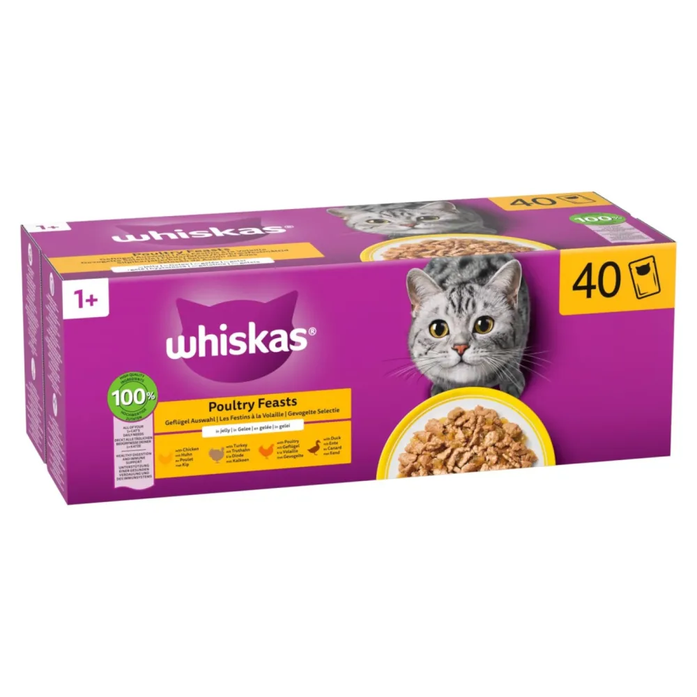Whiskas Mega Pack 1+ Geflügel Auswahl in Gelee 40 x 85g