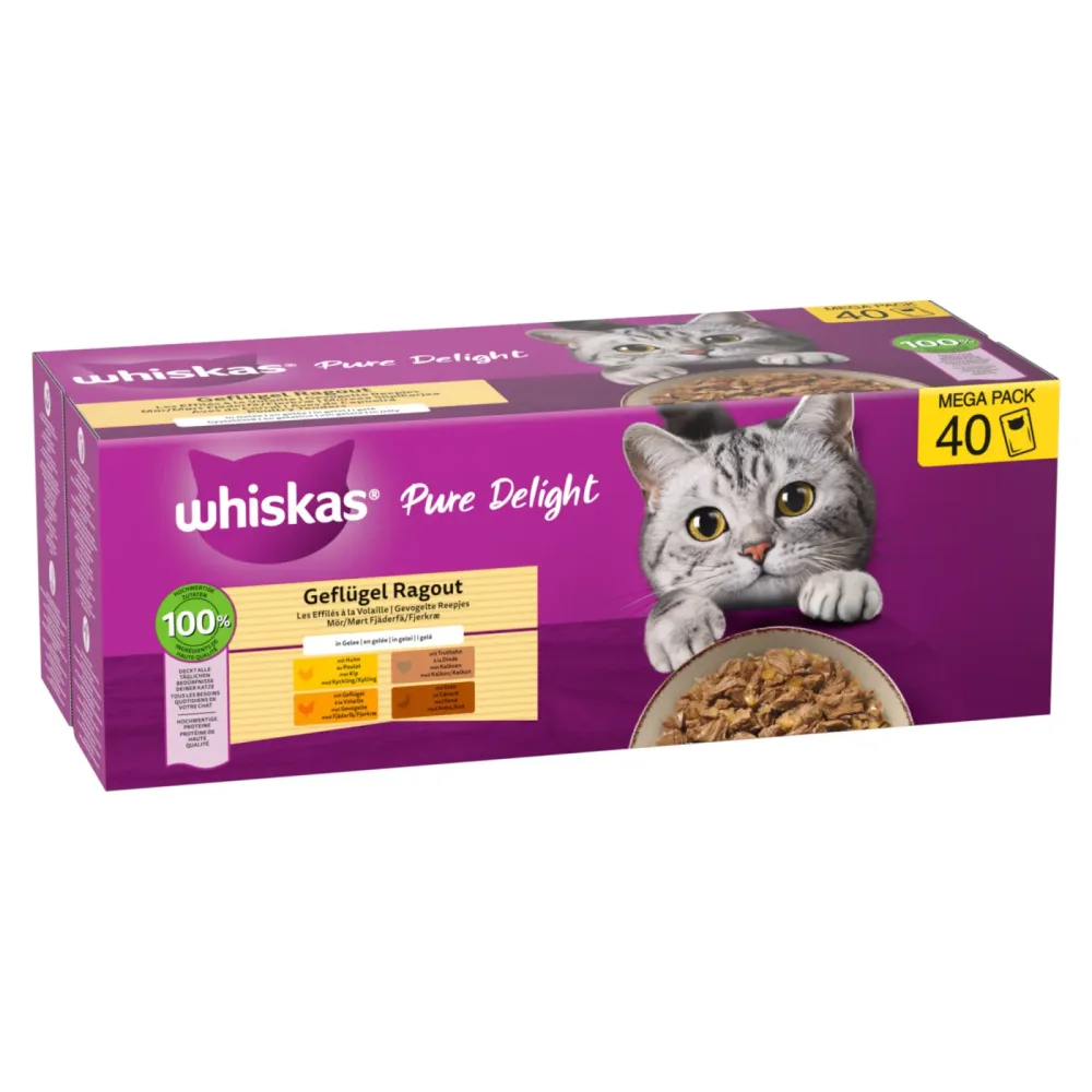 Whiskas Pure Delight Mega Pack Geflügel Ragout in Gelee 40 x 85g