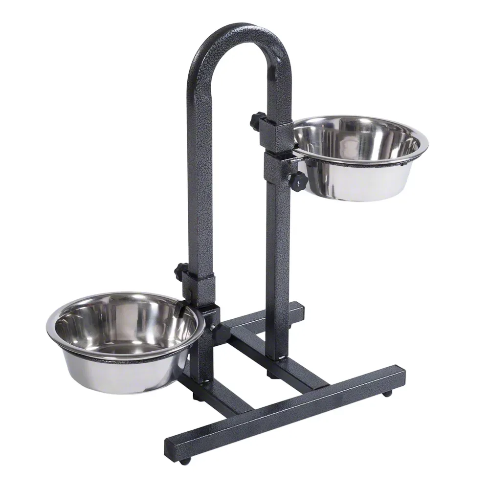 U-Hundebar inklusive 2 Edelstahlnäpfe - 2 x 1,8 l, Ø 21 cm, Höhe bis 44 cm