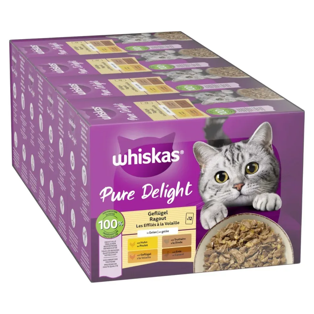 Multipack Whiskas Pure Delight Portionsbeutel 48 x 85 g - Geflügel Ragout in Gelee