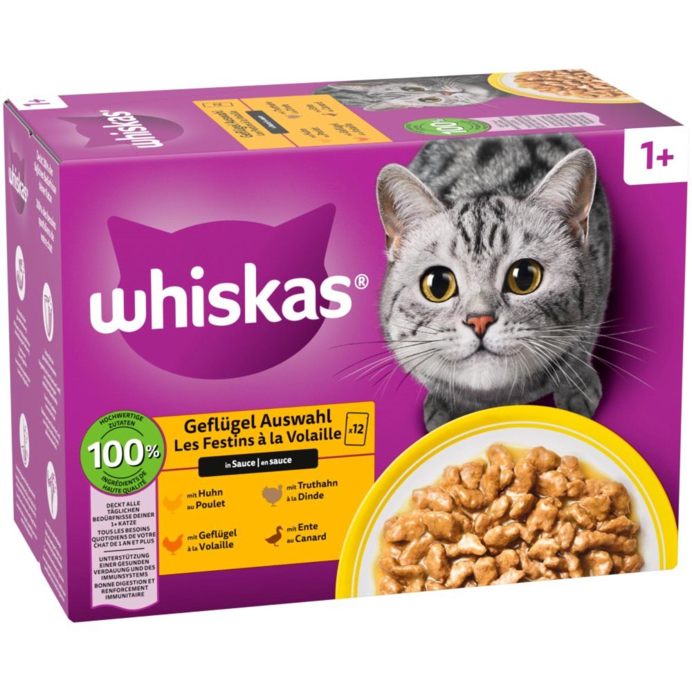 Whiskas Multipack 1+ Geflügel Auswahl in Sauce 12 x 85g