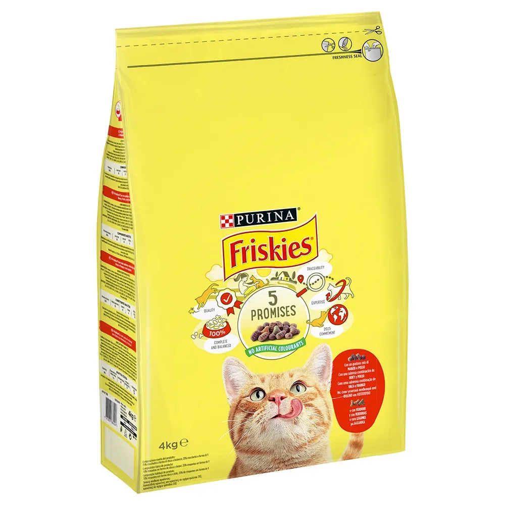 Purina Friskies Katze mit Rind, Huhn und Gemüse - Sparpaket: 2 x 4 kg