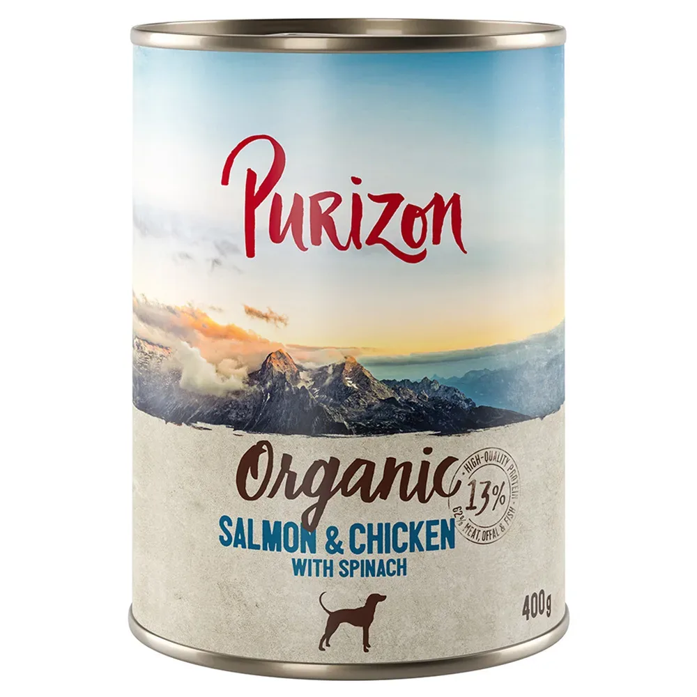 Sparpaket Purizon Organic 24 x 400 g - Lachs und Huhn mit Spinat