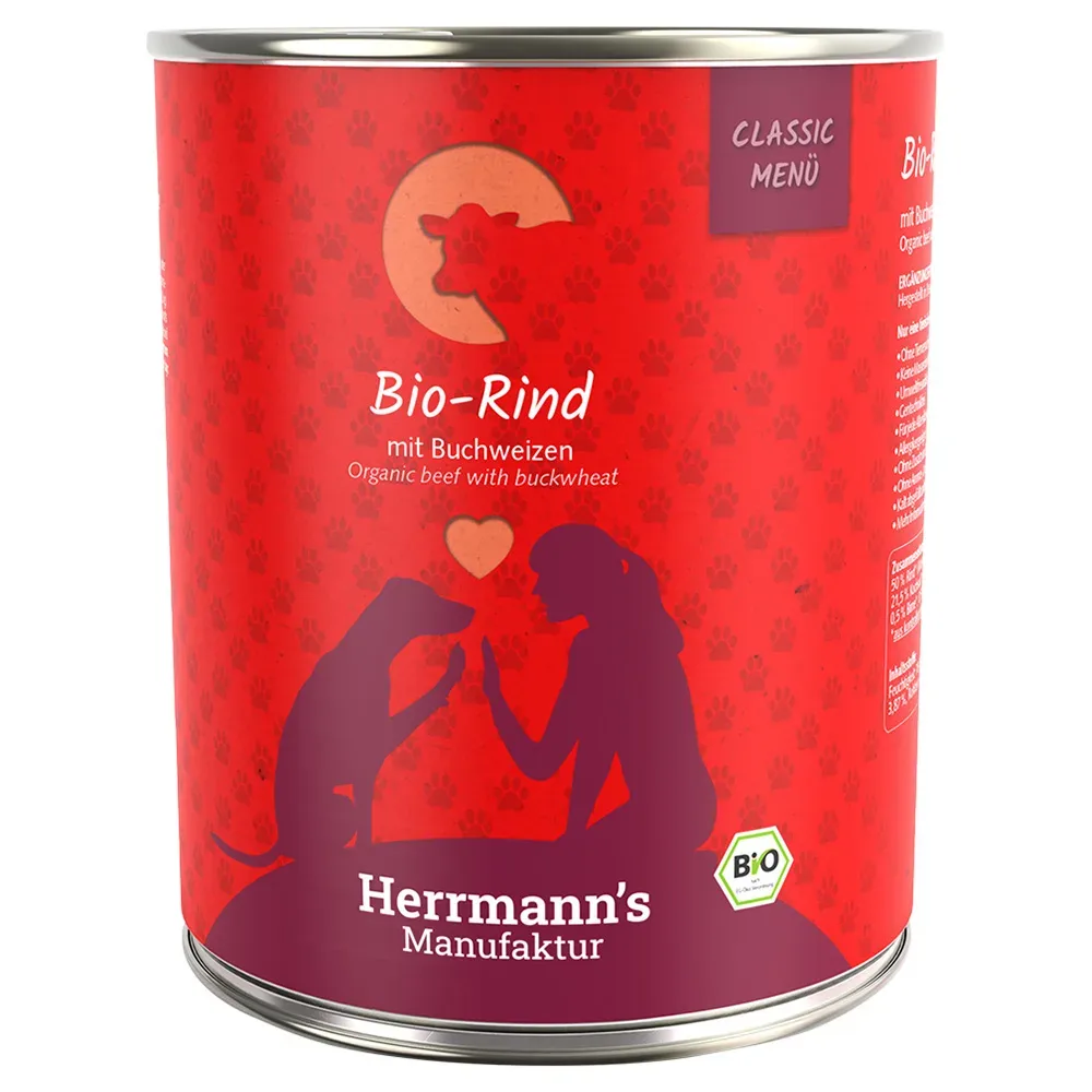 Sparpaket Herrmann's Classic Bio-Menü 12 x 800 g - Bio-Rind mit Bio-Buchweizen