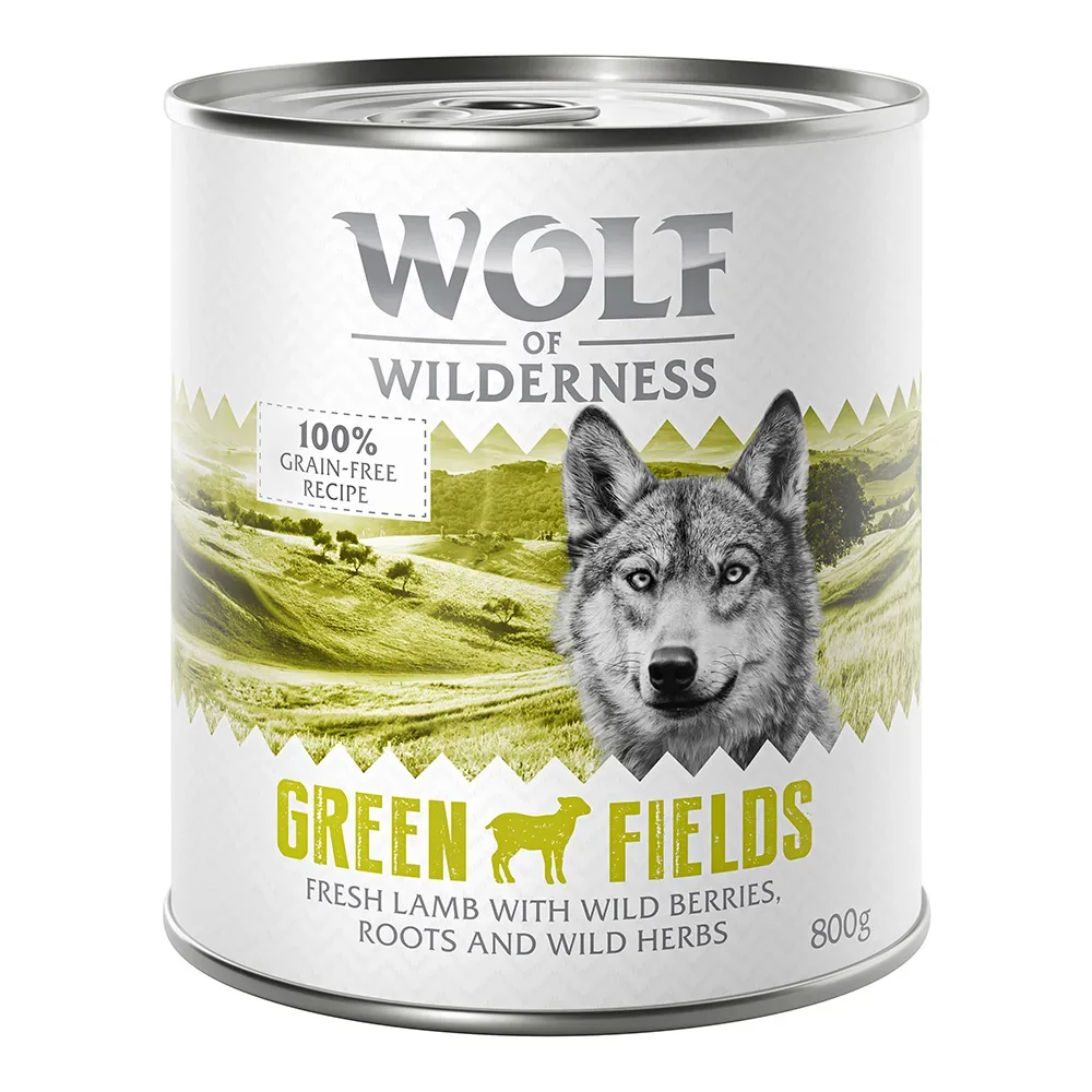 Sparpaket: Wolf of Wilderness Adult 12 x 800 g - Green Fields - Lamm