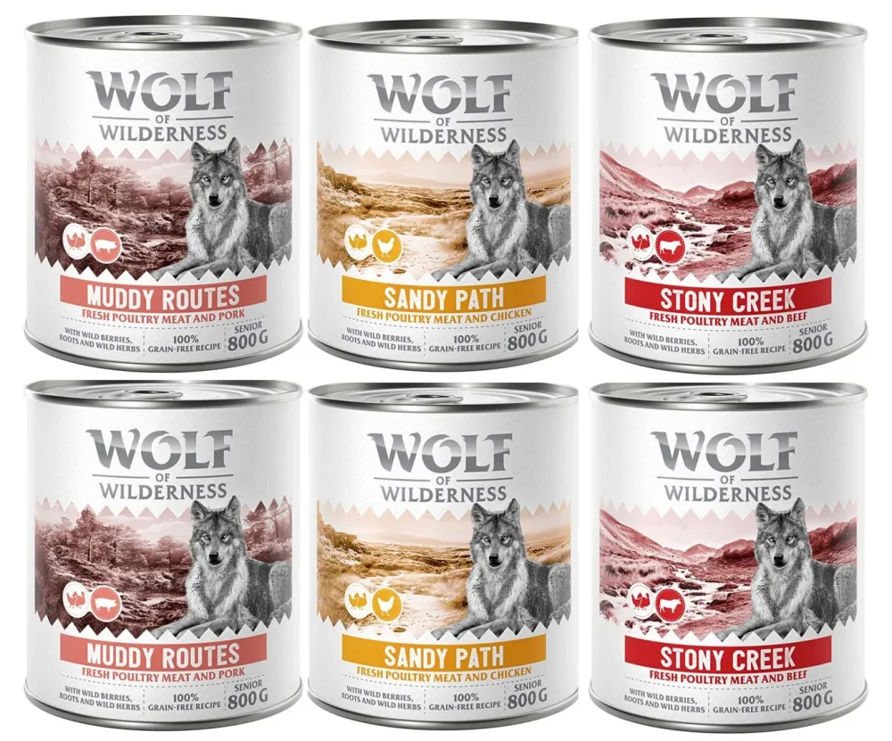 Wolf of Wilderness Senior 6 x 800 g - Mit viel frischem Geflügel  - Mix (3 Sorten)