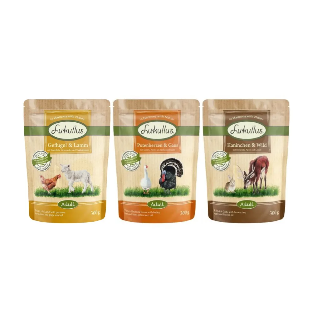 6 x 300 g Lukullus Naturkost Mix Adult Frischebeutel - Mixpaket Regional (3 Sorten)