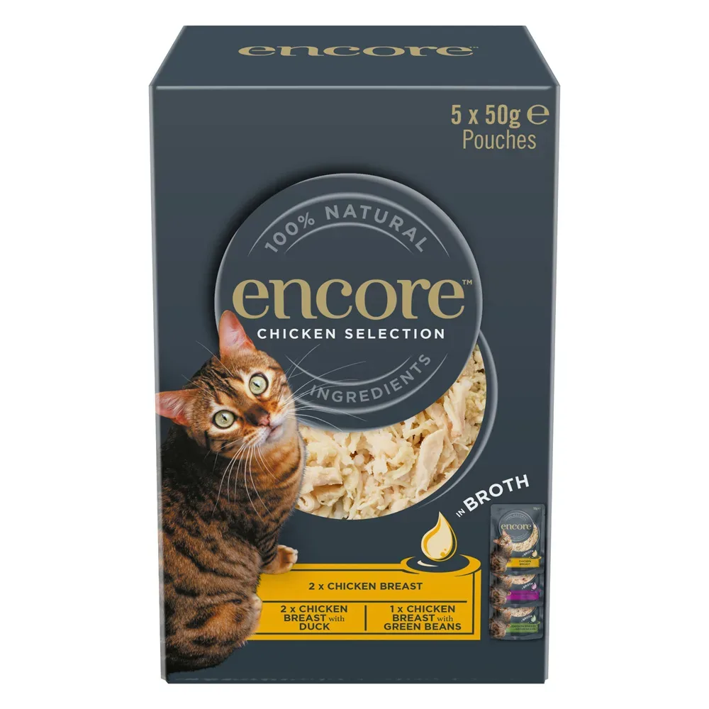 Sparpaket Encore Cat Pouch in Brühe 10 x 50 g - Hühnchen-Auswahl (3 Sorten)