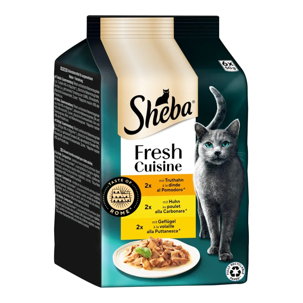 Sparpaket Sheba Fresh Cuisine Taste of Rome 36 x 50 g - Truthahn, Huhn & Geflügel in Sauce